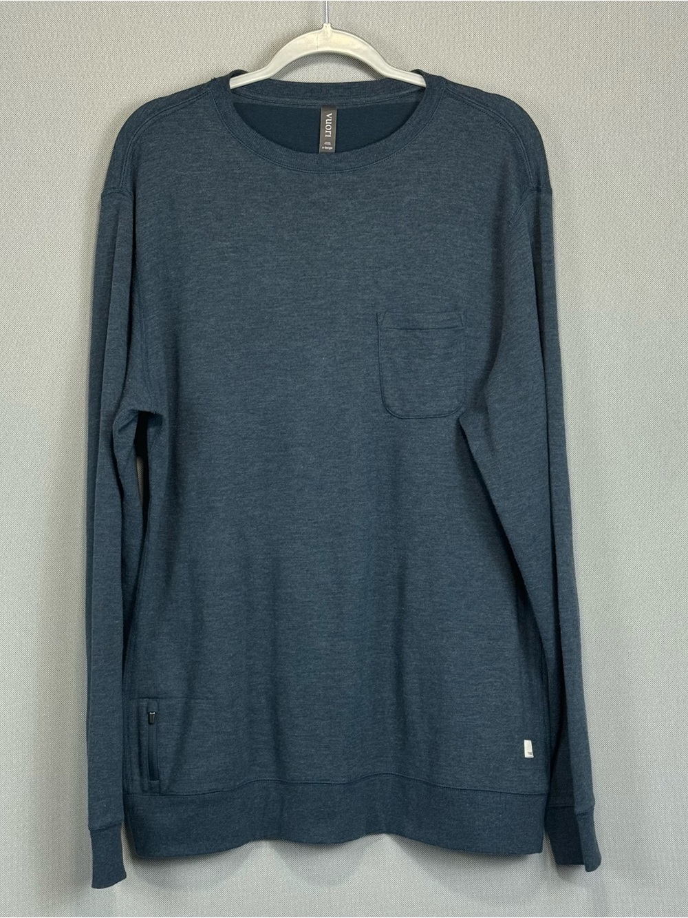 Vuori Jeffreys Pullover Mens XL Heather Blue Long Sleeve Crew Neck Knit Fleece